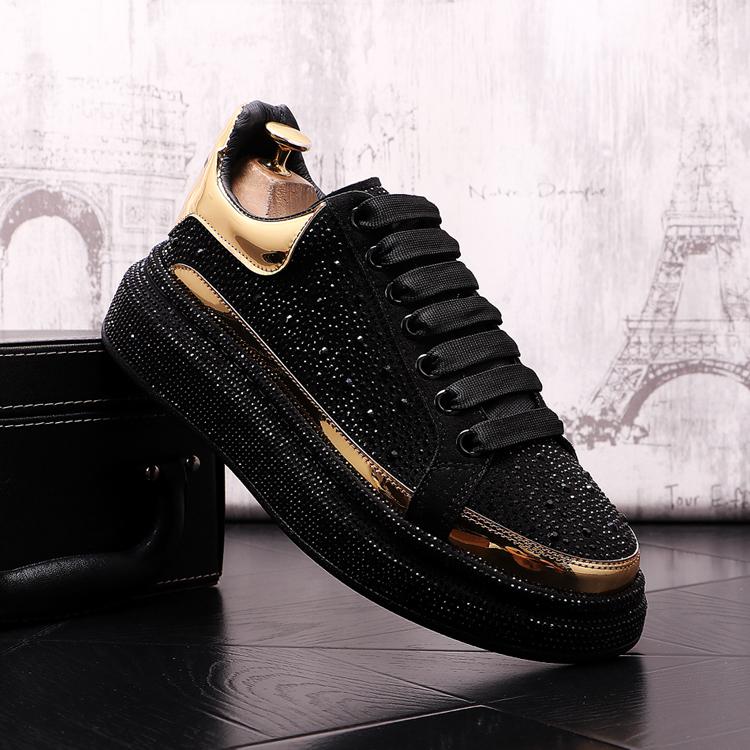 Men's Diamond Studded Bright Edged Thick Soled Casual Shoes