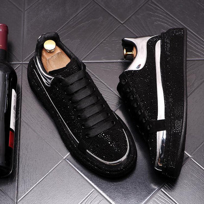 Men's Diamond Studded Bright Edged Thick Soled Casual Shoes