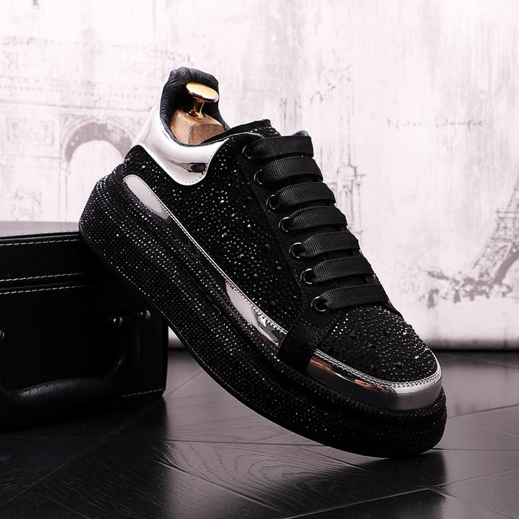 Men's Diamond Studded Bright Edged Thick Soled Casual Shoes