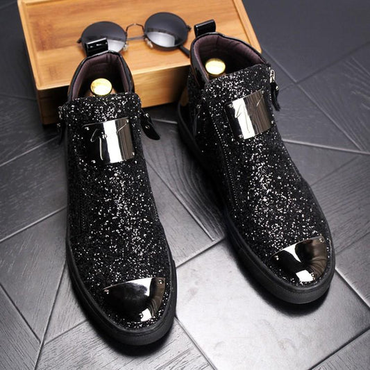 Men's Metal Glitter Casual Martin Boots
