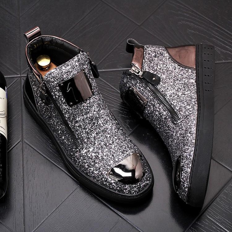 Men's Metal Glitter Casual Martin Boots