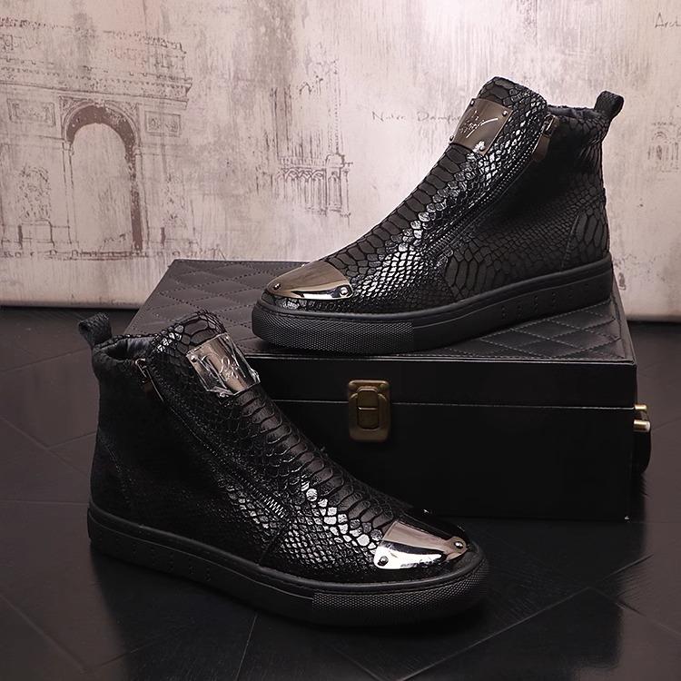 Men's Metal Crocodile Patterned Casual Martin Boots