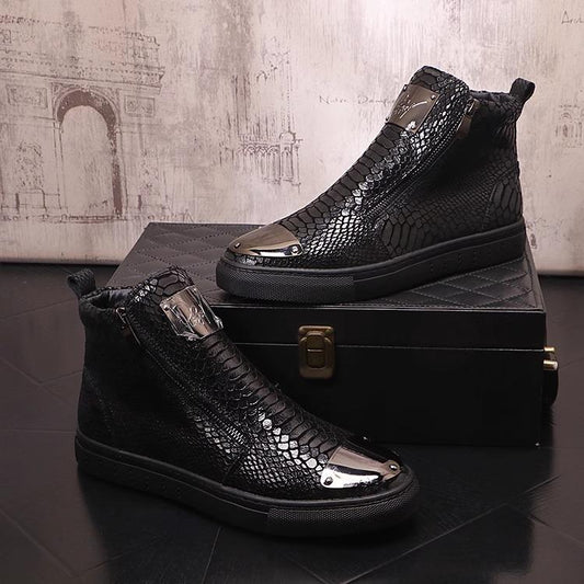 Men's Metal Crocodile Patterned Casual Martin Boots