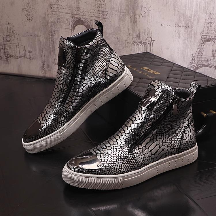 Men's Metal Crocodile Patterned Casual Martin Boots