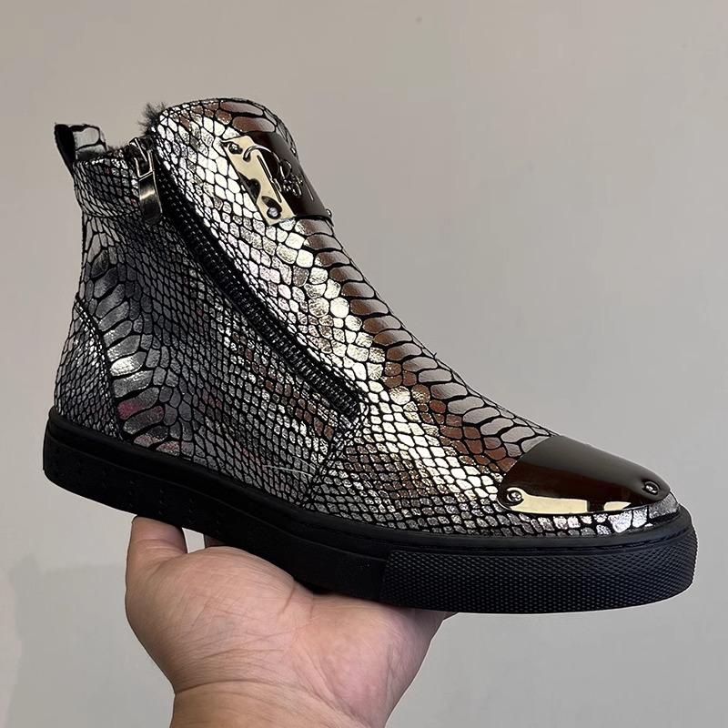 Men's Metal Crocodile Patterned Casual Martin Boots