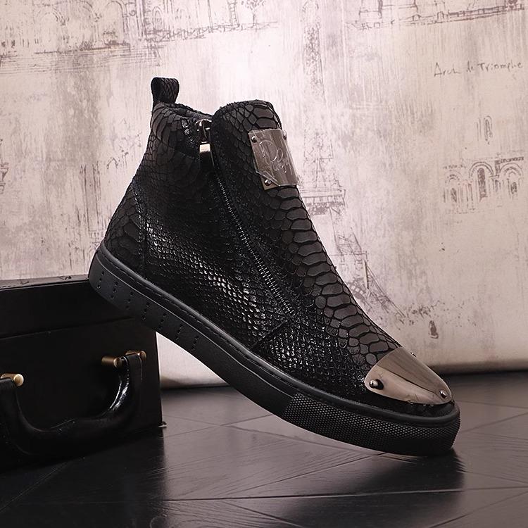 Men's Metal Crocodile Patterned Casual Martin Boots
