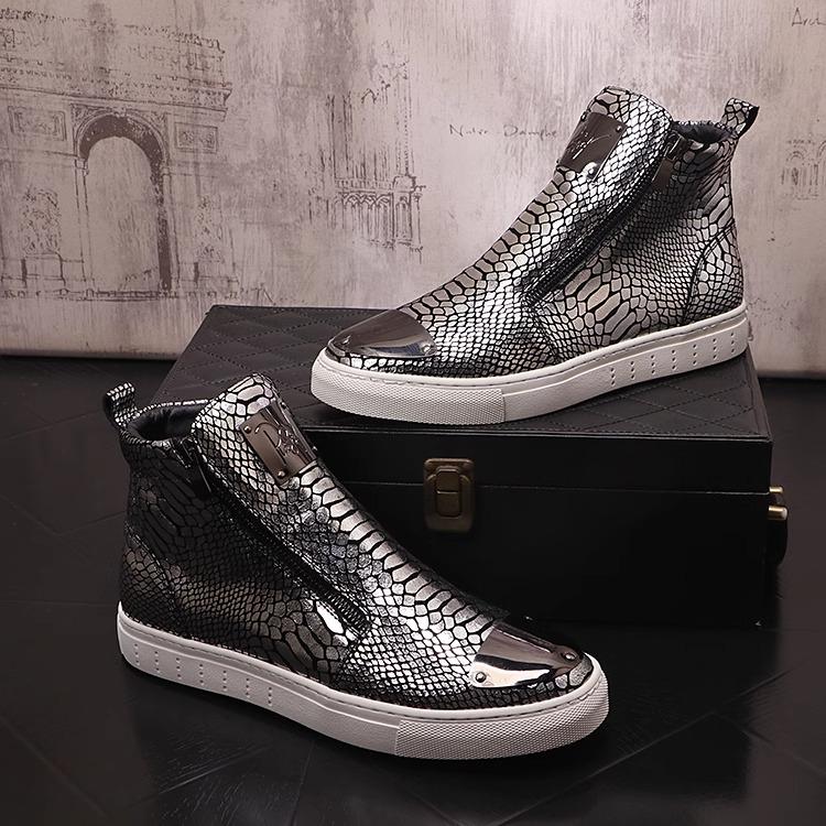Men's Metal Crocodile Patterned Casual Martin Boots