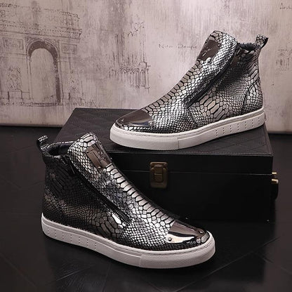 Men's Metal Crocodile Patterned Casual Martin Boots