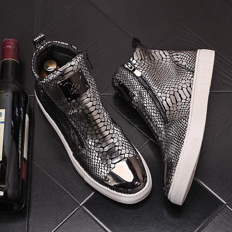 Men's Metal Crocodile Patterned Casual Martin Boots