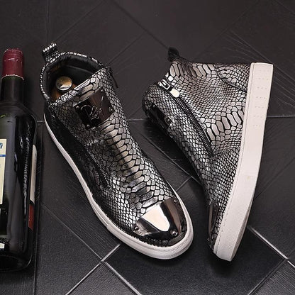 Men's Metal Crocodile Patterned Casual Martin Boots
