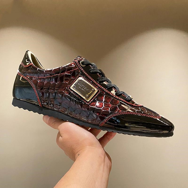 Men's Wine Red Crocodile Patterned Casual Shoes