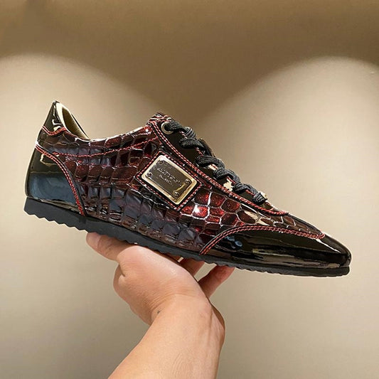 Men's Wine Red Crocodile Patterned Casual Shoes