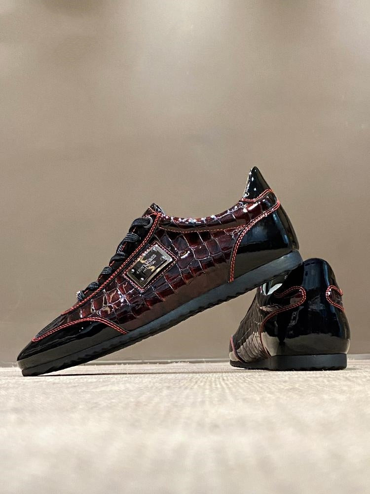 Men's Wine Red Crocodile Patterned Casual Shoes