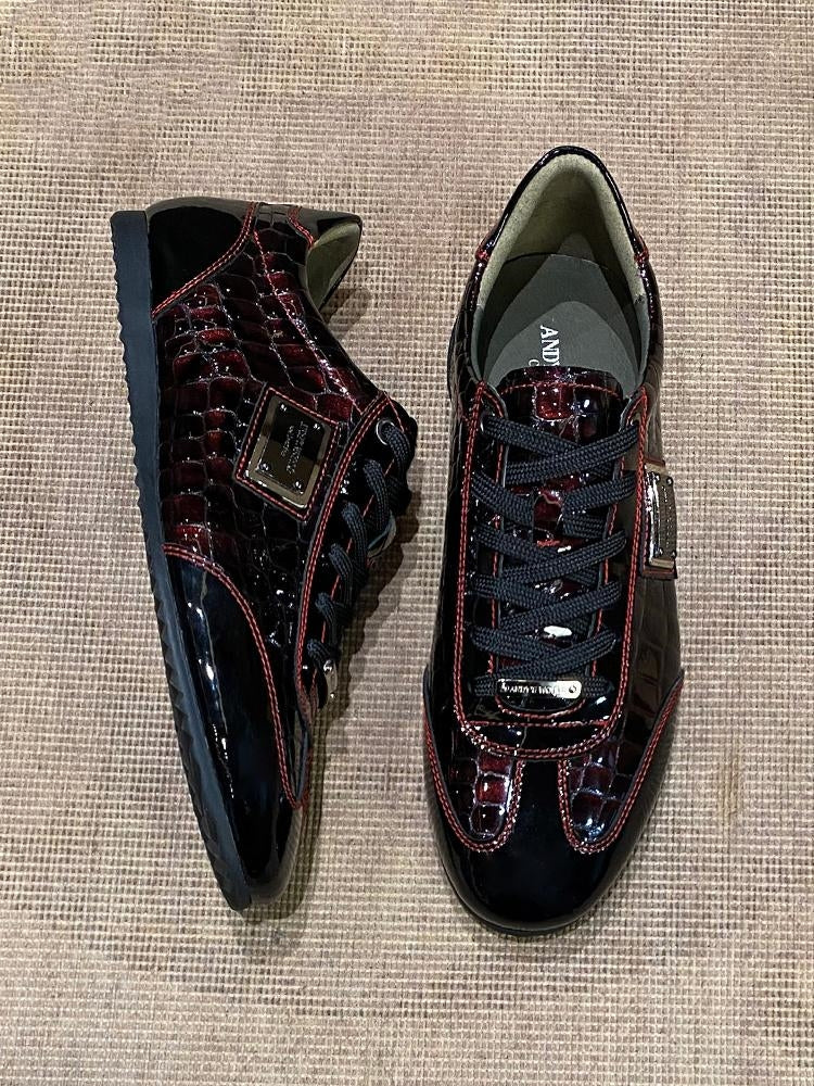 Men's Wine Red Crocodile Patterned Casual Shoes