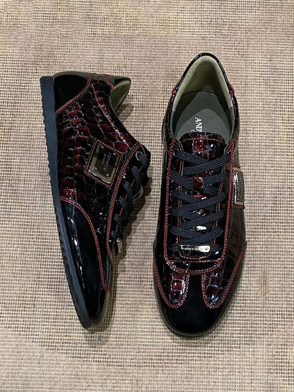 Men's Wine Red Crocodile Patterned Casual Shoes