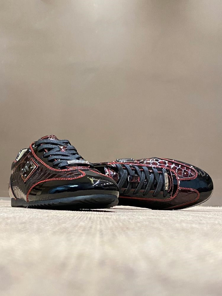 Men's Wine Red Crocodile Patterned Casual Shoes