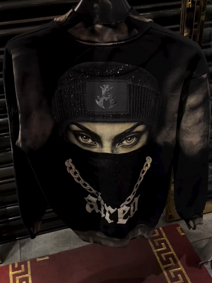 Men's Sparkling Diamond Cool Portrait Long Sleeved Sweatshirt