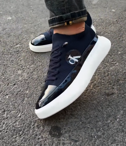 Lacquer Leather Thick Sole Glossy Splicing Casual Shoes