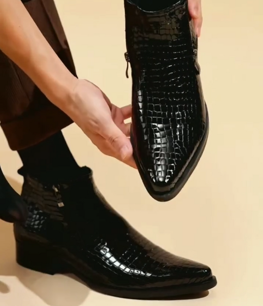 Croc-Embossed Ankle Boots