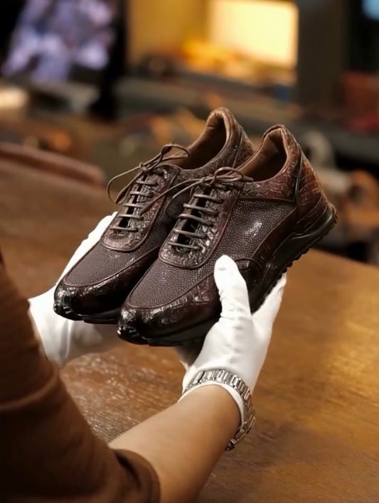 Croc-Texture Casual Dress Shoes