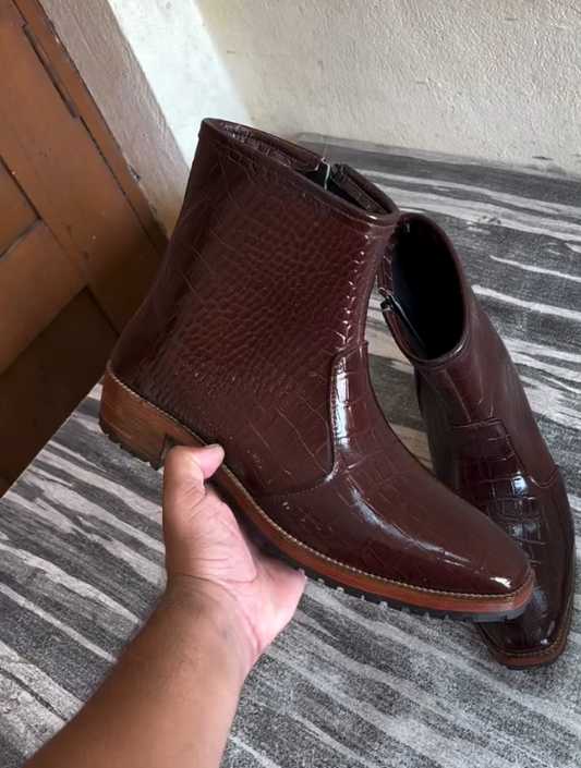 Luxury Croc-Embossed Chelsea Boots