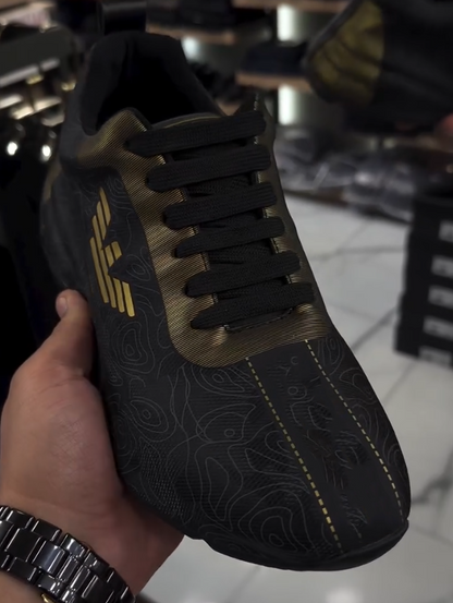 Black & Gold Topographic Running Sneakers