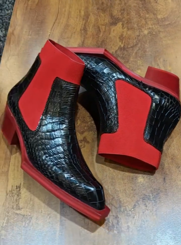 Crimson Croco Ankle Boots