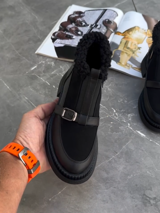 BlackFur Buckle Boots