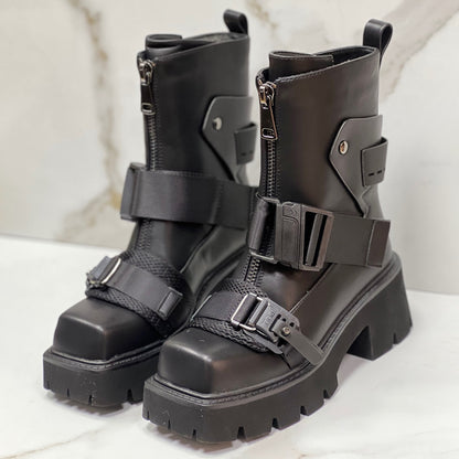 Men's Buckle Straps Platform Boots