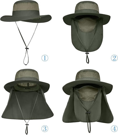 Multi Functional Men's Outdoor Wide Brimmed Fishing Hat Set
