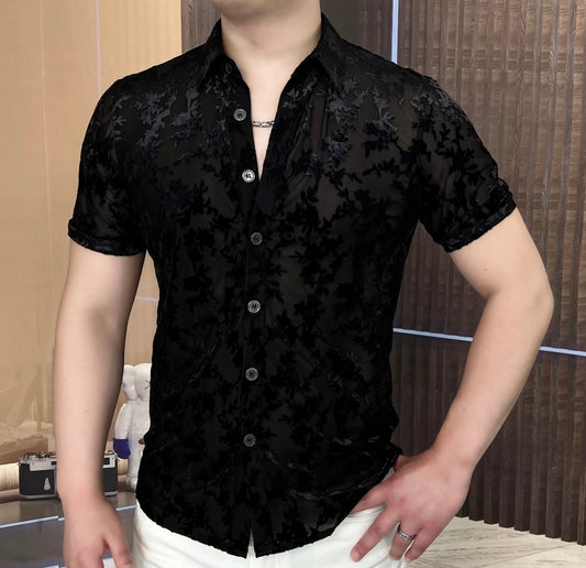 Men's New Summer Ice Silk Cotton Short Sleeved Shirt