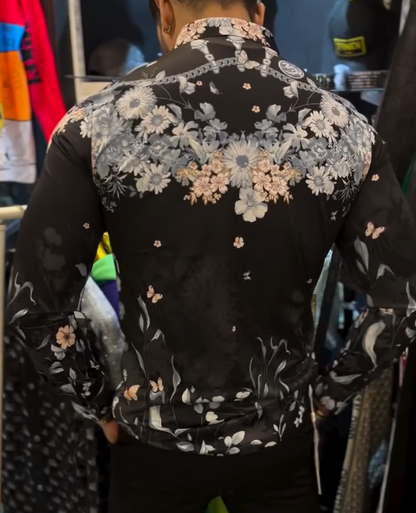 Men's Floral Diamond Studded Tassel Shirt