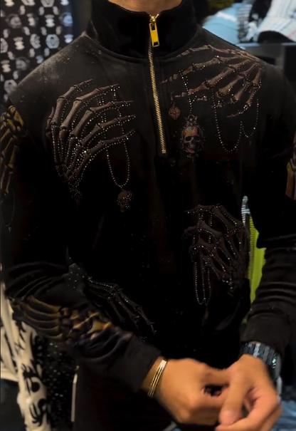 Men's Skeleton Diamond Set Zipper Hoodie