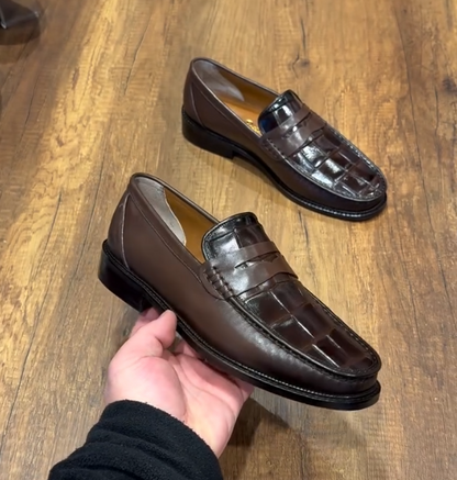 Men's Casual Crocodile Leather Waffle Shoes
