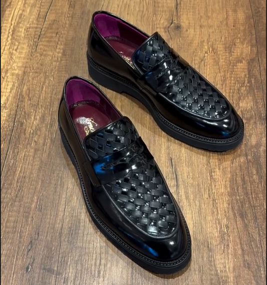Men's Casual Leather Woven Waffle Shoes