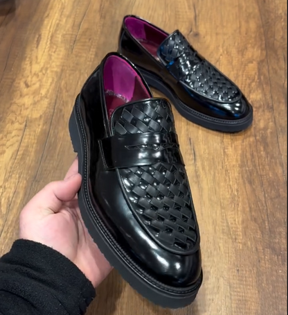 Men's Casual Leather Woven Waffle Shoes