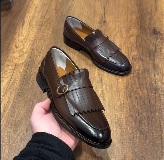 Men's Casual Leather Woven Tassel Waffle Shoes