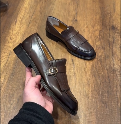 Men's Casual Leather Woven Tassel Waffle Shoes
