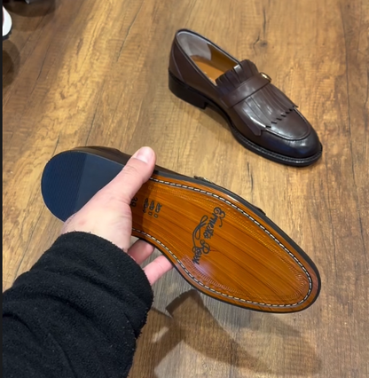 Men's Casual Leather Woven Tassel Waffle Shoes