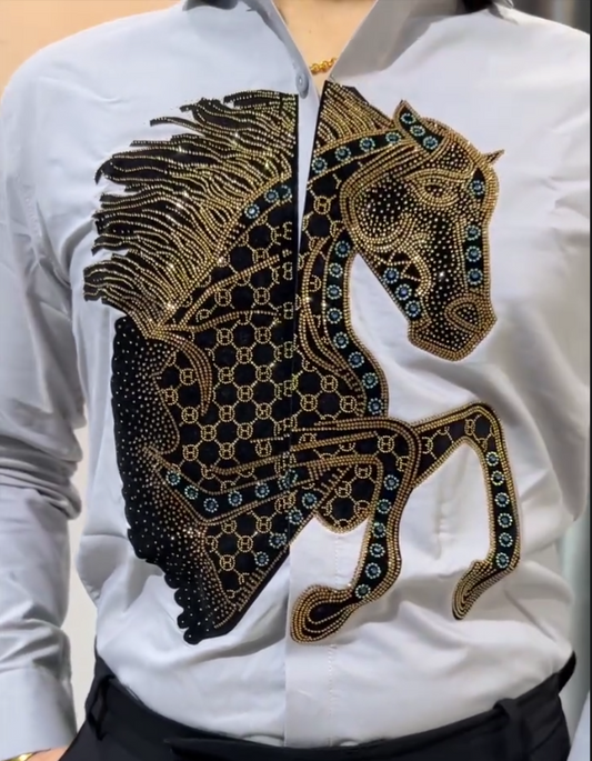 Men's New Rhinestone Running Horse Shirt