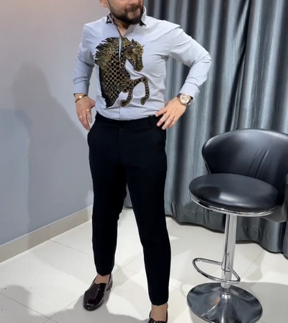 Men's New Rhinestone Running Horse Shirt