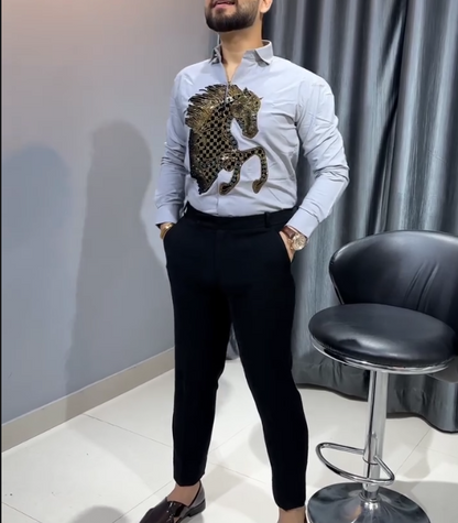 Men's New Rhinestone Running Horse Shirt
