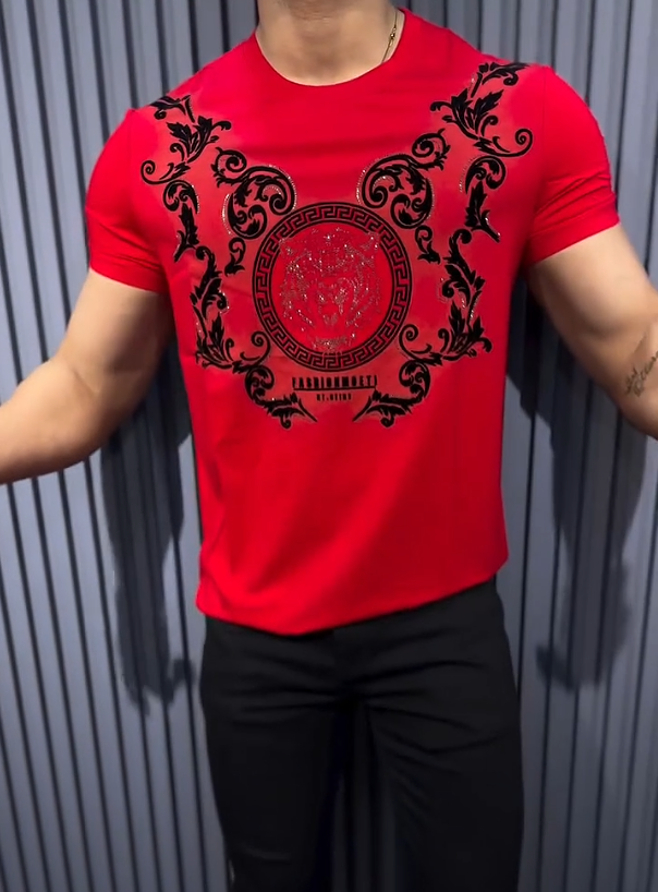Men's New Ice Silk Hot Diamond Fashion Short Sleeves