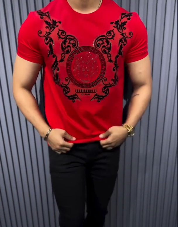 Men's New Ice Silk Hot Diamond Fashion Short Sleeves