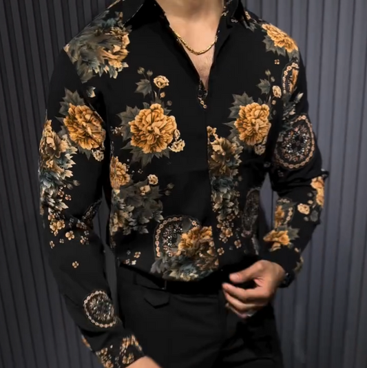 Men's New Ink Peony Print Short Sleeved Shirt