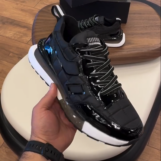 Men's New Patent Leather Plaid Personalized Air Cushion Casual Shoes