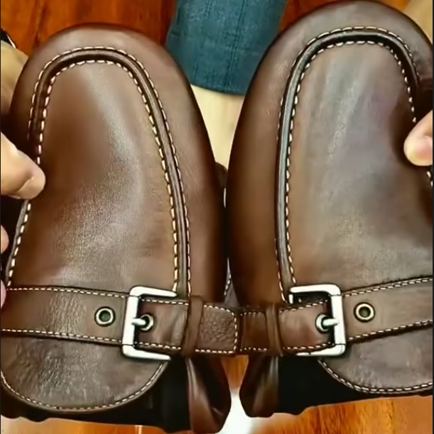 Men's New Buckle Strap Design Soft Leather Shoes