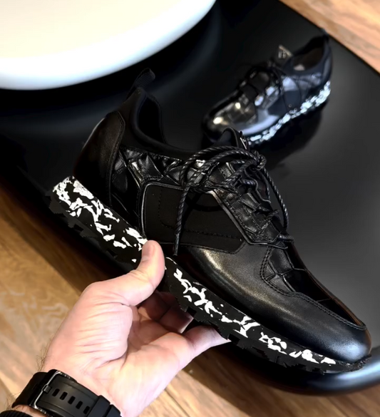 Men's New Crocodile Leather Patchwork Spotted Casual Leather Shoes