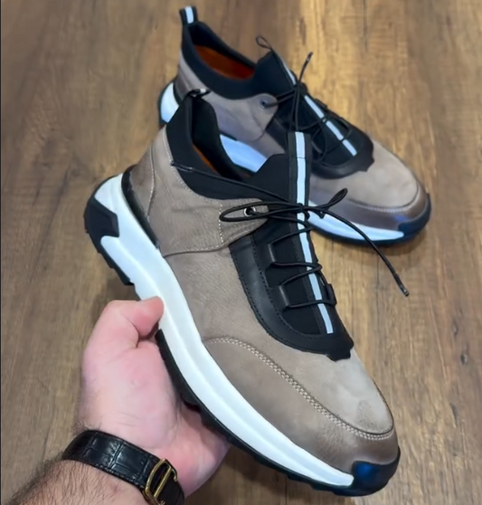 Men's New Cowhide Splicing Breathable Casual Sports Shoes