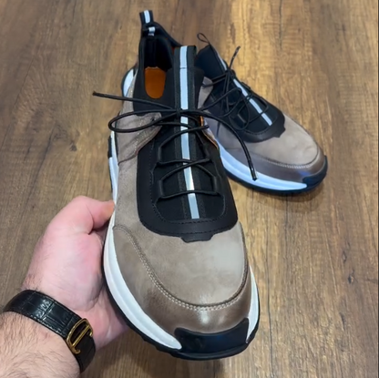 Men's New Cowhide Splicing Breathable Casual Sports Shoes